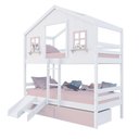 Ver imagem 2 de Beliche Casinha Dos Sonhos com 02 Gavetas Kit Escada/ Escorregador Madeira Maciça Branco/ Rosa