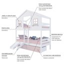 Ver imagem 4 de Beliche Casinha Dos Sonhos com 02 Gavetas Kit Escada/ Escorregador Madeira Maciça Branco/ Rosa