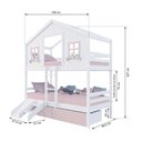 Ver imagem 3 de Beliche Casinha Dos Sonhos com 02 Gavetas Kit Escada/ Escorregador Madeira Maciça Branco/ Rosa