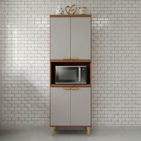 Torre Quente 4 Portas Nicho para Forno ou Microondas 70 cm Elena Bege/Cinamomo/Offwhite