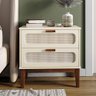 Mesa de Cabeceira Pés em Madeira Maciça Retrô 60 Cm Palhinha Indiana Santorini Off White - 1