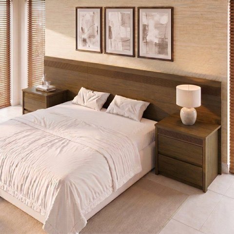 Conjunto Cabeceira Frisada com 2 Mesas de Cabeceira MDF Ambar Polidoro