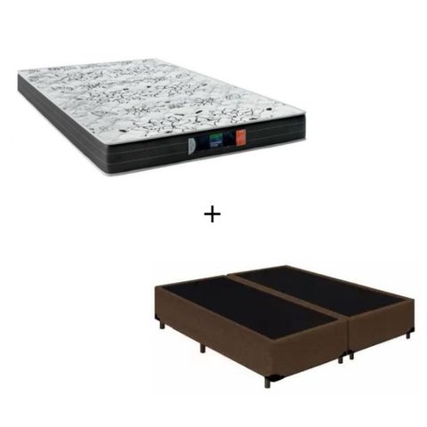 Cama Box Queen - Tecido Sintético Marrom com Colchão Extra Firme D28 - Suporta 80Kg