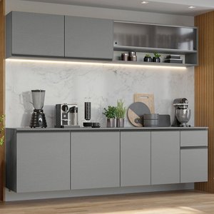 Armário de Cozinha Completa Suspenso 240cm Cinza