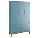 Ver imagem 3 de Cômoda Infantil e Guarda Roupa 3 Portas New Classic Azul com Pés Madeira – Reller