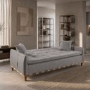 Ver imagem 2 de Sofá Cama Casal Luca 3 Lugares 2,09m Linho e Courino - Cinza | Courino
