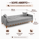Ver imagem 4 de Sofá Cama Casal Luca 3 Lugares 2,09m Linho e Courino - Cinza | Courino