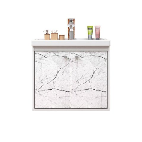 Gabinete Para Banheiro Aster 51cm Com Cuba Cerocha Branco/ Marmorizado Branco