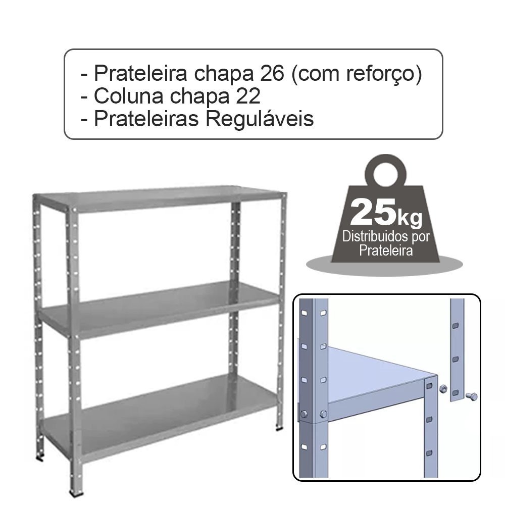 Estante de Aço 3 Prateleiras de Ferro Bancada Organizadora Para Escritório Livros Cinza - 3