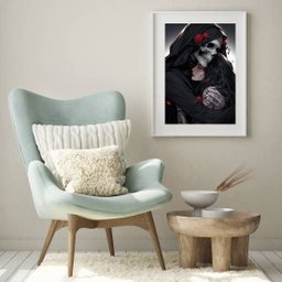 Quadro Decorativo Exu Caveira e Pombagira - 60x48cm:madeira Branca - 2