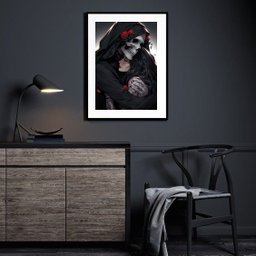 Quadro Decorativo Exu Caveira e Pombagira - 60x48cm:madeira Branca - 1