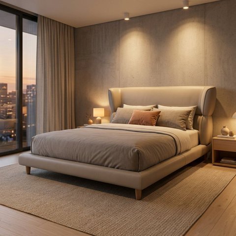 Conjunto Cama Japonesa Queen Cabeceira Estofada Curva Courino Premiun Desing Unico Alto Padrão