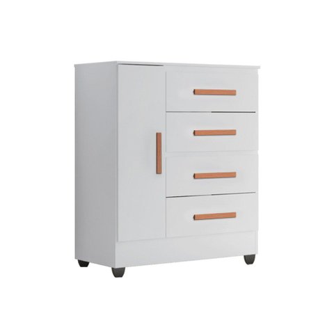 Cômoda Sapateira 4 Gavetas 1 Porta Lite com Pés Branco Móveis Leão