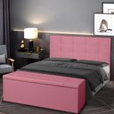 Ver imagem 3 de Kit Cabeceira e Calçadeira Baú Casal 1,40m Roma Suede Rosa Dal Poz Estofados