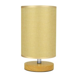 Abajur Luminária de Mesa Base de Madeira Redondo:bege