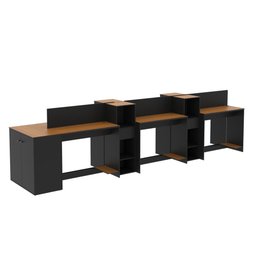 Estação de Trabalho 6 Lugares Office Smart 6 Mesas 4 Armários 1 Aparador - Preto e Cedro - 7