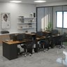 Estação de Trabalho 6 Lugares Office Smart 6 Mesas 4 Armários 1 Aparador - Preto e Cedro - 1