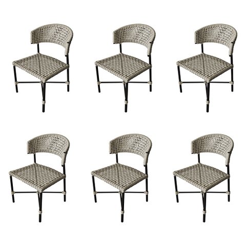 Kit 6 Cadeiras Hortz Corda Náutica Base em Alumínio Preto/areia