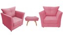 Ver imagem 1 de Kit 2 Poltronas Decorativa Isis + Puff Retangular Suede Rosa Pés Madeira Ms Decor