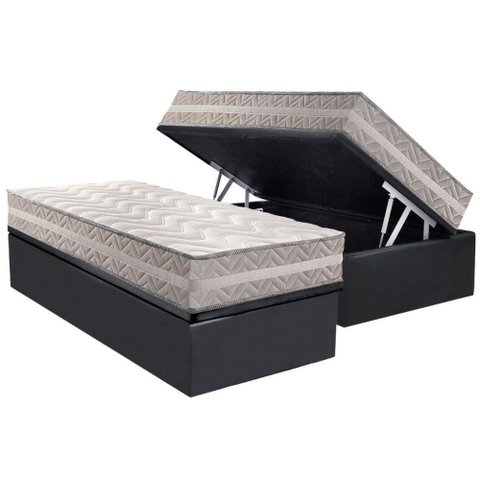Conjunto Box Baú Solteiro: Colchão Molas Paropas D28 / Master Prata Double Face 25 + Base Crc