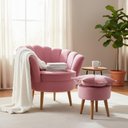 Ver imagem 1 de Poltrona Decorativa Pétala com Puff em Veludo Rosa Élpis Móveis