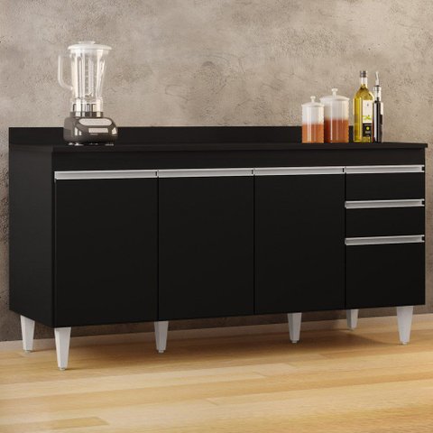Balcão Gabinete para Pia com Tampo 160cm Arkansas Preto - Lumil Lumil Móveis