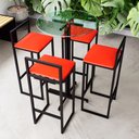 Ver imagem 1 de Conjunto Mesa Redonda Alta Vidro 4 Cadeiras Pequena Estofado Industrial Don Castro Decor