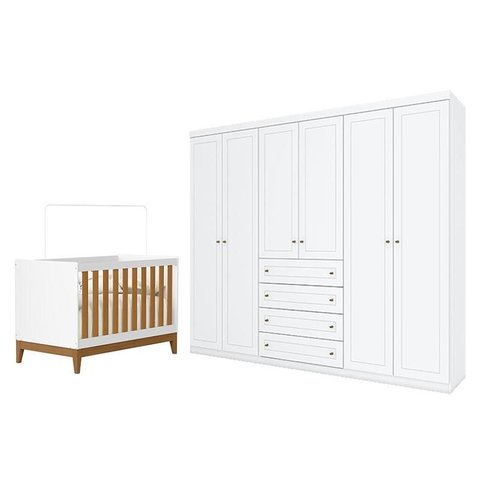 Berço Americano Flip Branco Acetinado Savana Reller e Guarda Roupa Casal Americano 6 Portas Branco H