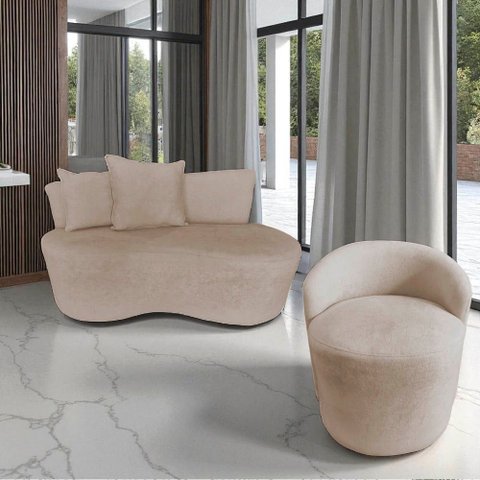 Kit Namoradeira + Poltrona Yara Orgânica Bouclé Bege