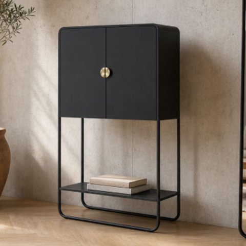 Balcão Aparador Bar para Sala Industrial 2 Portas 90cm Alek A03 Nero Preto - Lyam Deocr