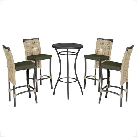 Mesa Bistro e 4 Banquetas Roma Preta Corda Náutica 12 Trama Original