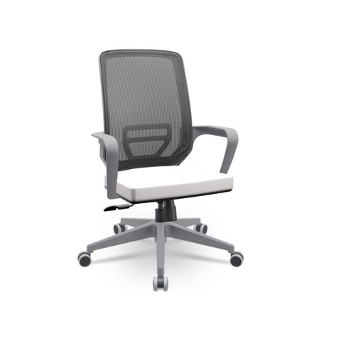 Cadeira Plaxmetal Adrix Grafite Tela Cinza Base Nylon Cinza Relax System Assento Vinil Branco T83