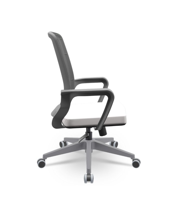 Cadeira Plaxmetal Adrix Grafite Tela Cinza Base Nylon Cinza Relax System Assento Vinil Branco T83 - 2