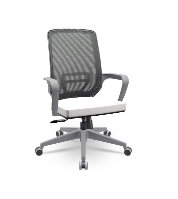 Cadeira Plaxmetal Adrix Grafite Tela Cinza Base Nylon Cinza Relax System Assento Vinil Branco T83 - 1