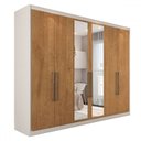 Ver imagem 3 de Guarda-roupa Casal Guarujá 6 Portas 6 Gavetas com Espelho 100% Mdf Off White/peroba - Panorama Móvei