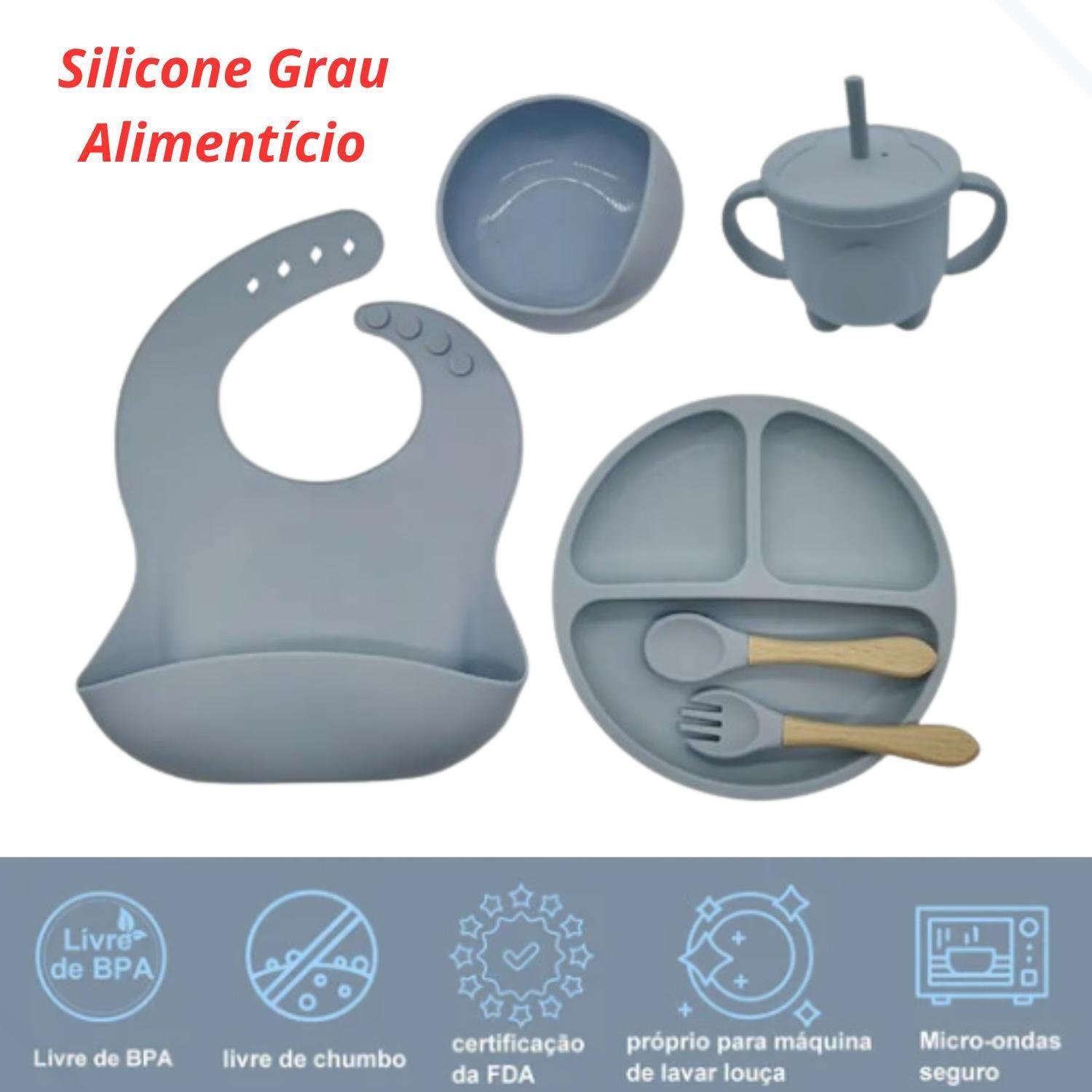 Kit Introdução Alimentar Bebê 6 Pçs Talher Silicone Cinza - 2