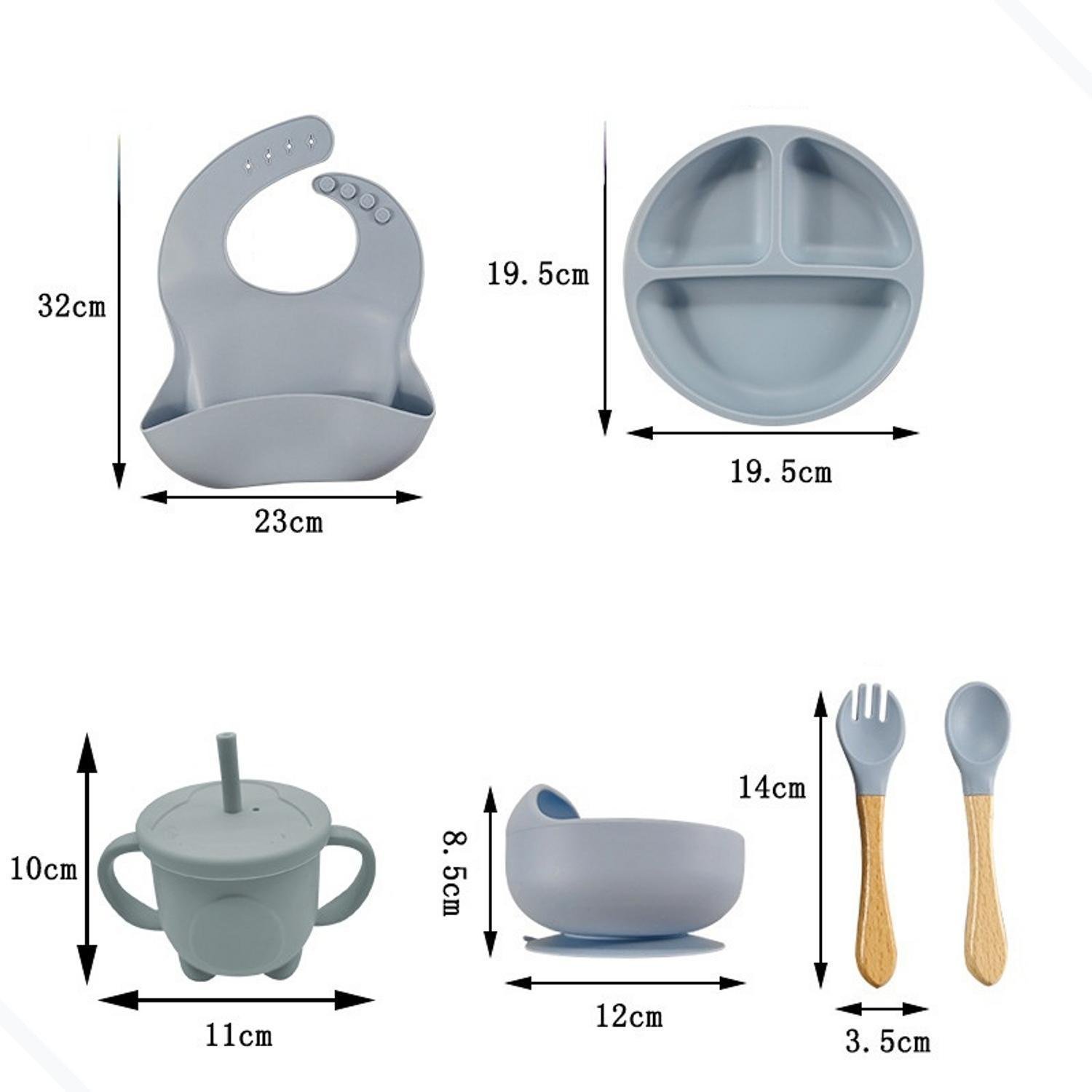 Kit Introdução Alimentar Bebê 6 Pçs Talher Silicone Cinza - 3