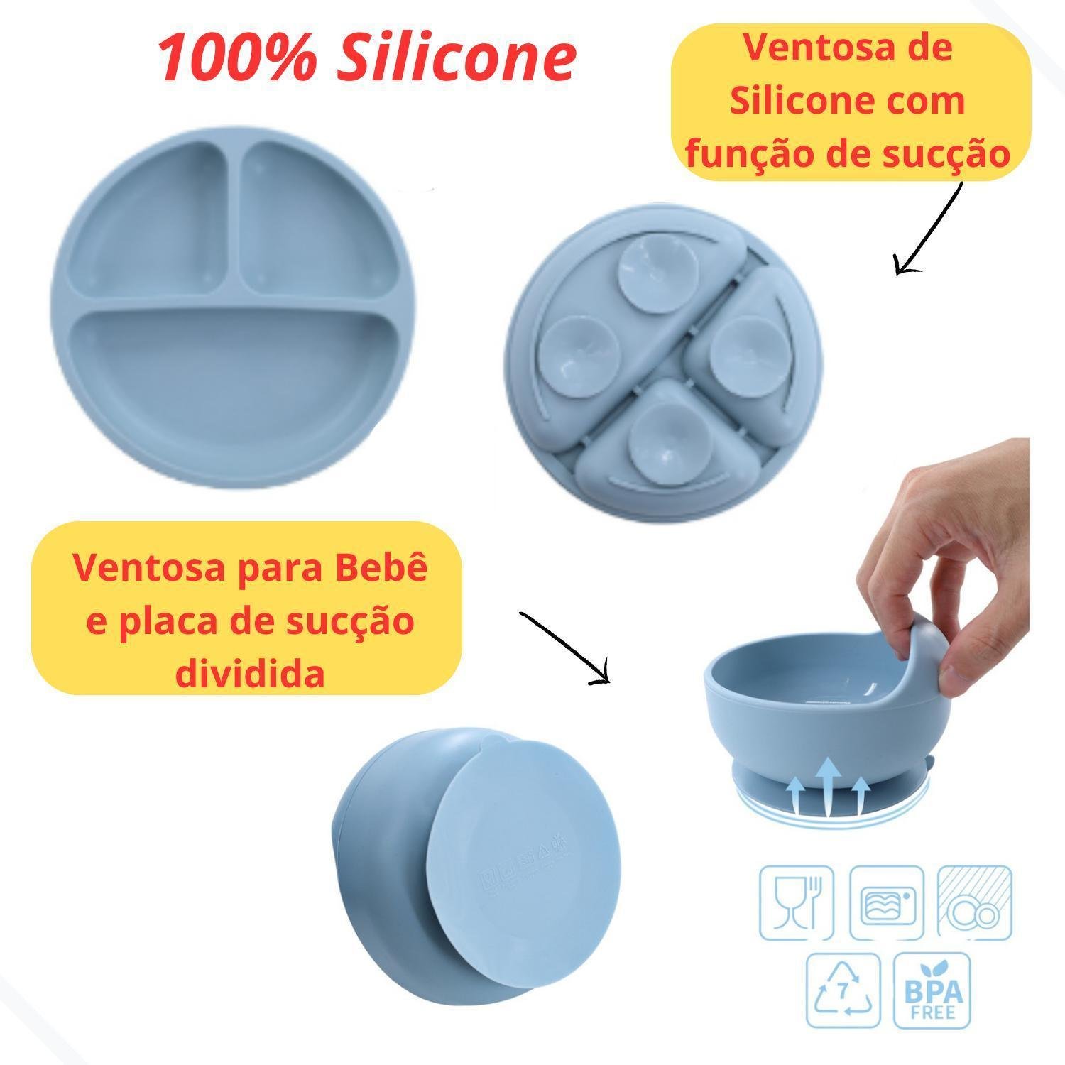 Kit Introdução Alimentar Bebê 6 Pçs Talher Silicone Cinza - 6