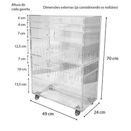 Carrinho Acrílico Organizador de Maquiagem com 7 Gavetas N10 Centauri Acrílicos CAR-N10 - 3