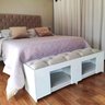Recamier Pet Casinha Estofado Cama Box Mdf Branco Queen Capitonê Suede Liso Bege 157 X 40 X 37 - 1