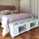 Ver imagem 1 de Recamier Pet Casinha Estofado Cama Box Mdf Branco Queen Capitonê Suede Liso Bege 157 X 40 X 37