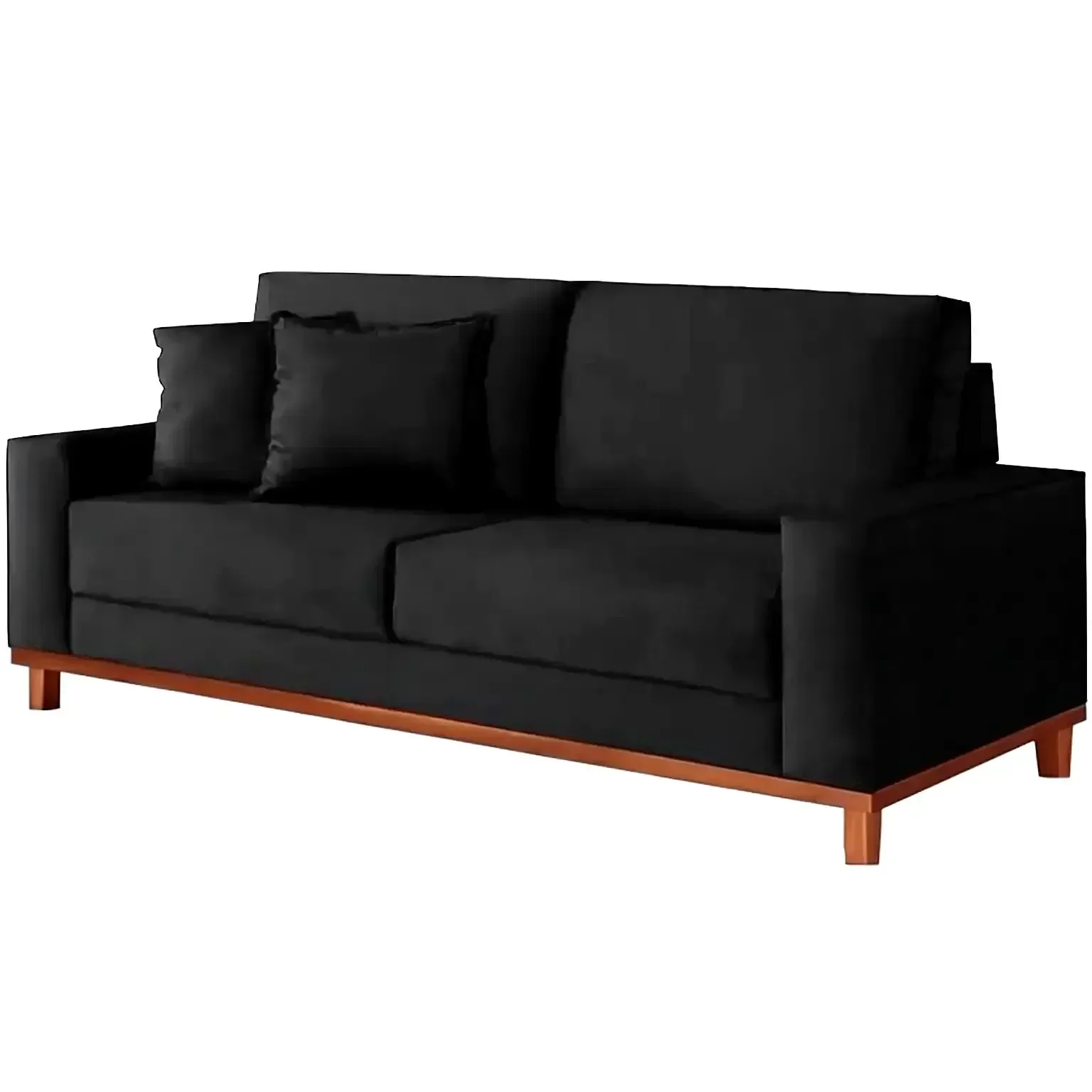 Sofá Grécia em Suede 4 Lugares Pé Madeira 212cm Aifos Cor Preto ...
