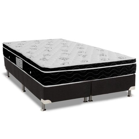 Cama Box King: Colchão Molas Bonnel Ortobom Nanolastic Physical Spring + Base Crc Suede Black(