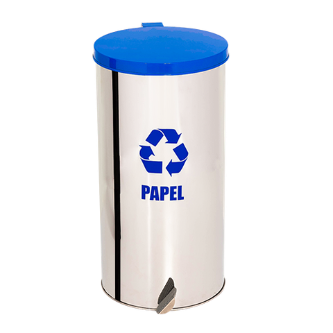 Lixeira Coleta Seletiva Pedal 30l em Aço Inox - Azul