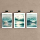 Ver imagem 2 de Kit 3 Quadro Decorativo Paisagem Azul Moderno Montanha Sala Qualidade Premium Luxo 40x28cm