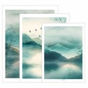Ver imagem 4 de Kit 3 Quadro Decorativo Paisagem Azul Moderno Montanha Sala Qualidade Premium Luxo 40x28cm