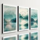 Ver imagem 1 de Kit 3 Quadro Decorativo Paisagem Azul Moderno Montanha Sala Qualidade Premium Luxo 40x28cm