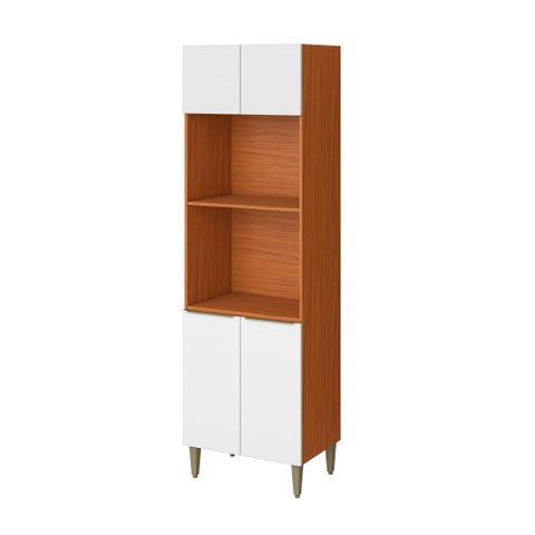 Paneleiro Torre Quente 4 Portas 2 Nichos P/ Forno-microondas Clara - Cinamomo/branco Aramóveis