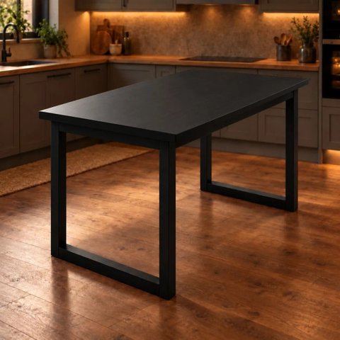 Mesa de Jantar Reforçada Industrial 110x90cm Tampo Preto Pés Preto