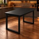 Ver imagem 1 de Mesa de Jantar Reforçada Industrial 110x90cm Tampo Preto Pés Preto